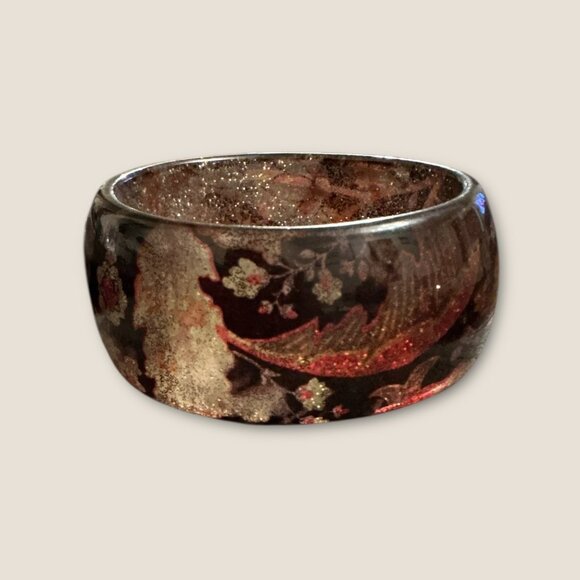 Vintage Estate Floral Glitter Resin Bangle Bracelet - Picture 2 of 4